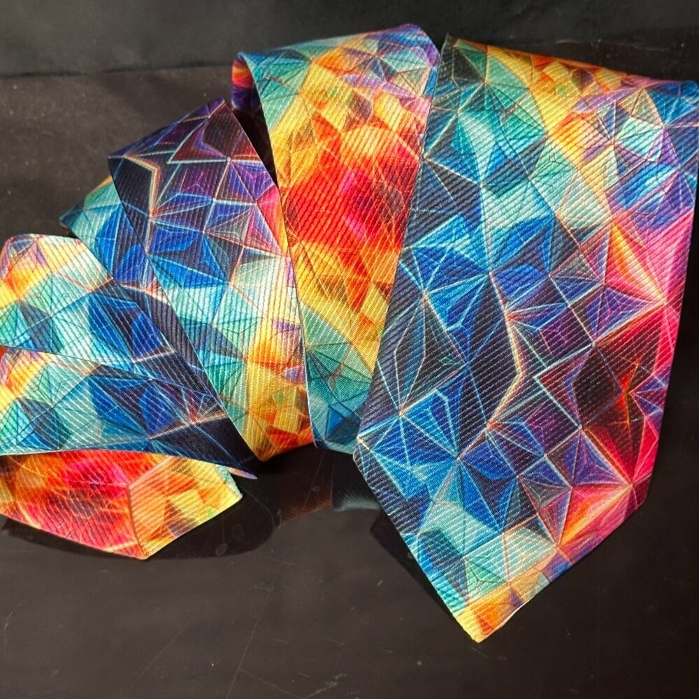Psychedelic Rainbow  Menswear Necktie Tie Neckwear Club Party Bismuth Disco DJ